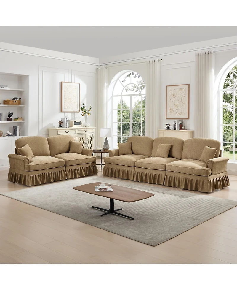 Streamdale Furniture Modular Sofa Set- Flared Arms, Removable Skirts, Light Coffee