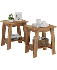 gaomon Farmhouse Side Table, Set of 2 Small Wooden End Table with 2-Layer Storage Shelves, Sofa Table for Small Space, Easy Assembly