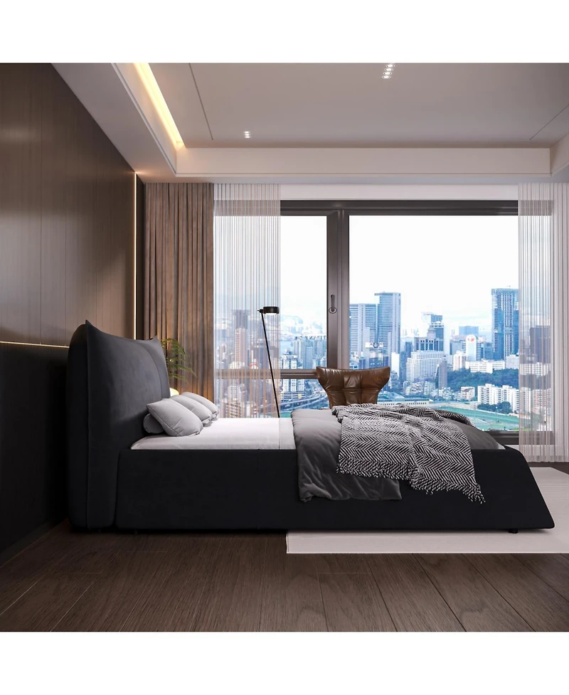 Streamdale Furniture Upholstered Platform Bed with Velvet Headboard