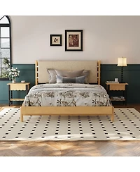 Streamdale Furniture Queen Mid-Century Platform Bed Frame with Headboard