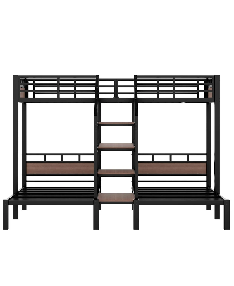 Streamdale Furniture Triple Metal Bunk Bed with Shelves & Stairs