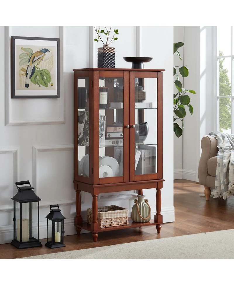 Streamdale Furniture Streamdale Lighted Curio Cabinet with Adjustable Shelves, Mirrored Back, Tempered Glass Doors and Storage Space