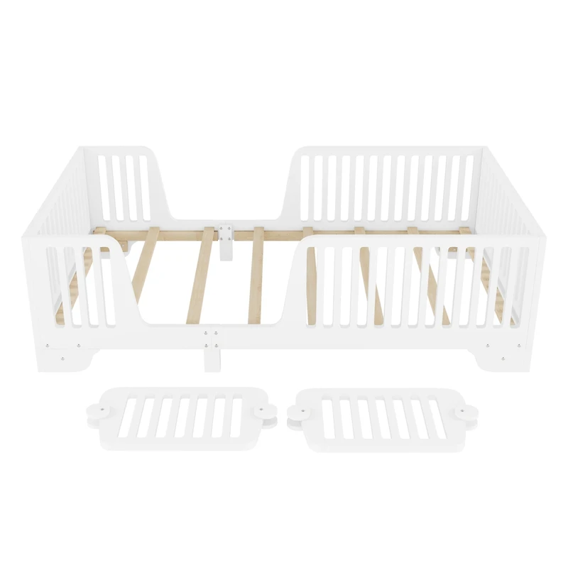 Streamdale Furniture Twin Montessori Floor Bed with Fence and Door
