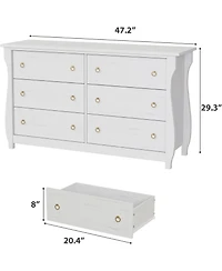 gaomon 6-Drawer Modern Wood Dresser with Golden Ring Pull Handles, Wide Storage Cabinet for Living Room, Entryway