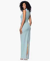 Betsy & Adam Petite Mock-Neck Sheath Gown