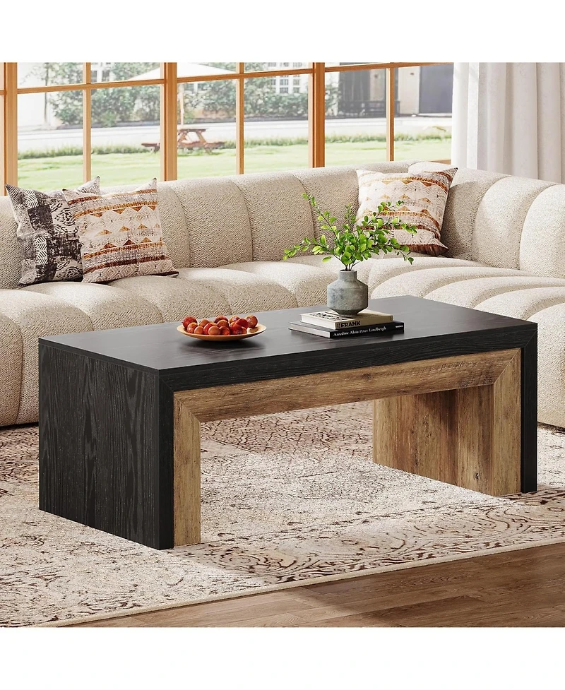 Tribesigns Farmhouse Coffee Table for Living Room, Mid-Century Modern Coffee Table with Sturdy Base