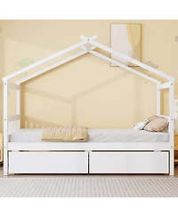 Streamdale Furniture Twin Wooden House Bed with Drawers