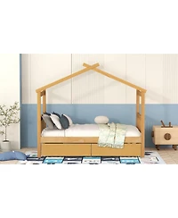 Streamdale Furniture Twin Wooden House Bed with Drawers