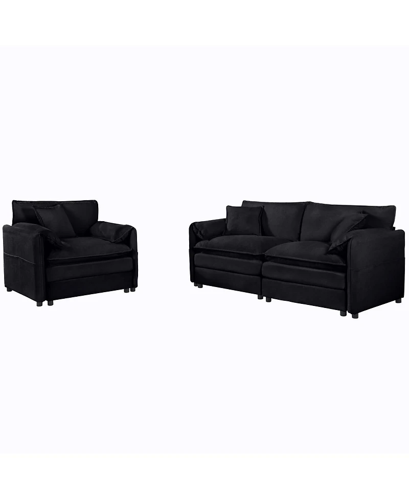 Streamdale Furniture Luxury 2-Piece Chenille Cloud Loveseat Set with 3 Pillows