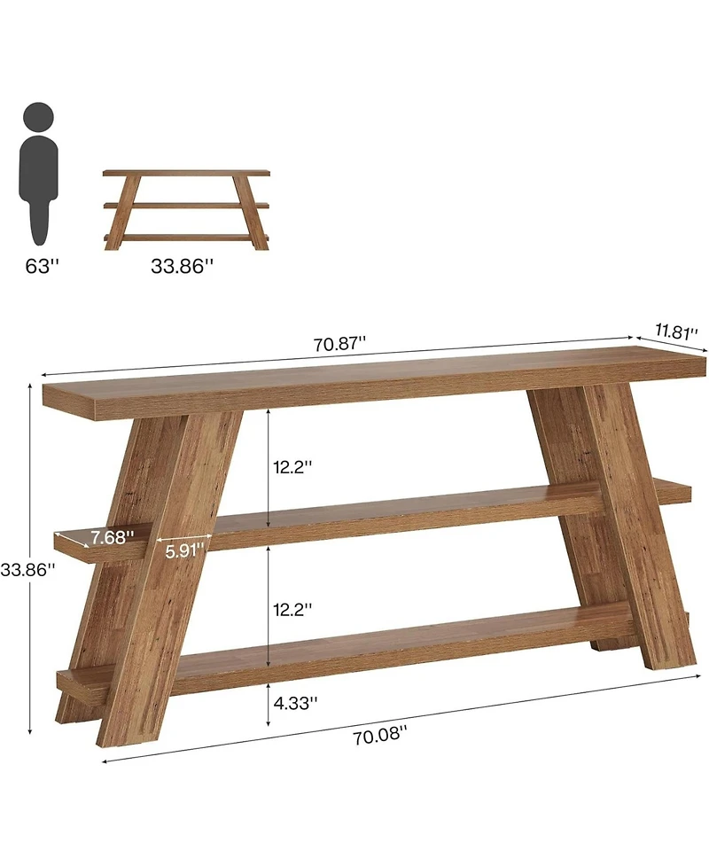 Tribesigns 70.9" Extra Long Console Table with Storage, 3-Tier Narrow Wooden Sofa Table Behind The Couch, Farmhouse Entry Foyer Table