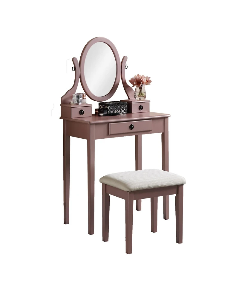 Streamdale Furniture Moniys Wood Moniya Makeup Vanity Table and Stool Set