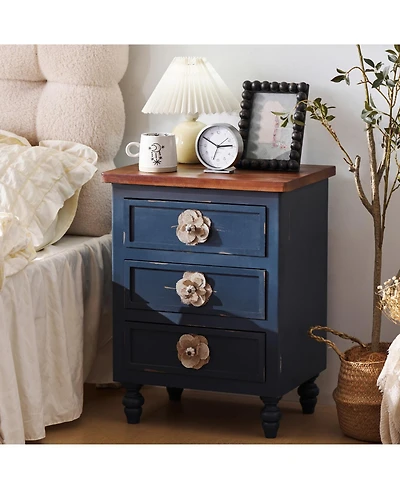 Streamdale Furniture Vintage Farmhouse End Table - 19" Rustic Nightstand, 3 Drawers