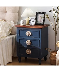 Streamdale Furniture Vintage Farmhouse End Table - 19" Rustic Nightstand, 3 Drawers