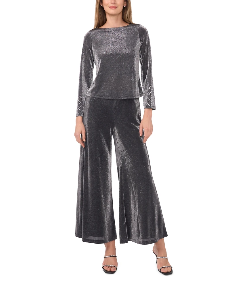 Msk Petite Long-Sleeve Rhinestone Top