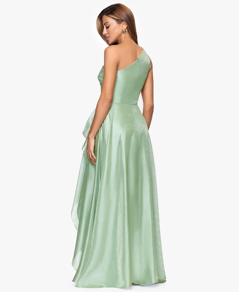 Xscape Women's Metallic Draped One-Shoulder Gown