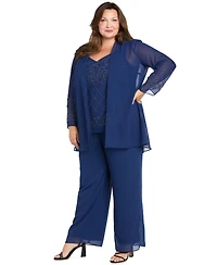 R & M Richards Plus Open Front Jacket, Camisole Pants, 3-Piece Set