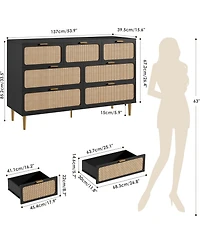 gaomon Rattan 7 Drawer Dresser for Bedroom, Tall Chest of Drawers with Deep Storage and Wide Top, Black
