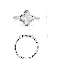 Devata Contour-lined Clover Ring Rhodium Plated Sterling Silver