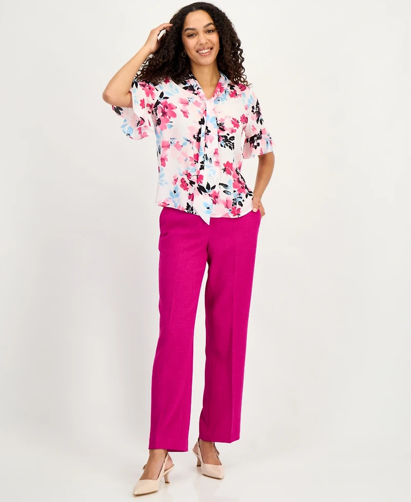 Kasper Women's Printed Ruffle-Sleeve Blouse