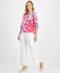Kasper Women's Printed Ruffle-Sleeve Blouse