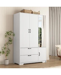 Streamdale Furniture Streamdale 4-Door Wardrobe w/ Mirror, Led, 2 Drawers, Rod, Shelves, White
