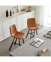 Streamdale Furniture Faux Leather Ergonomic Bar Stool with Footrest - Metal Frame (2 Sets)