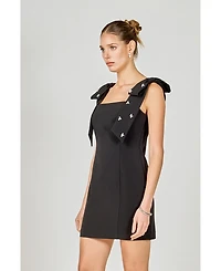 endless rose Women's Mini Dress With Rhinestone & Pearl Embellised Bow