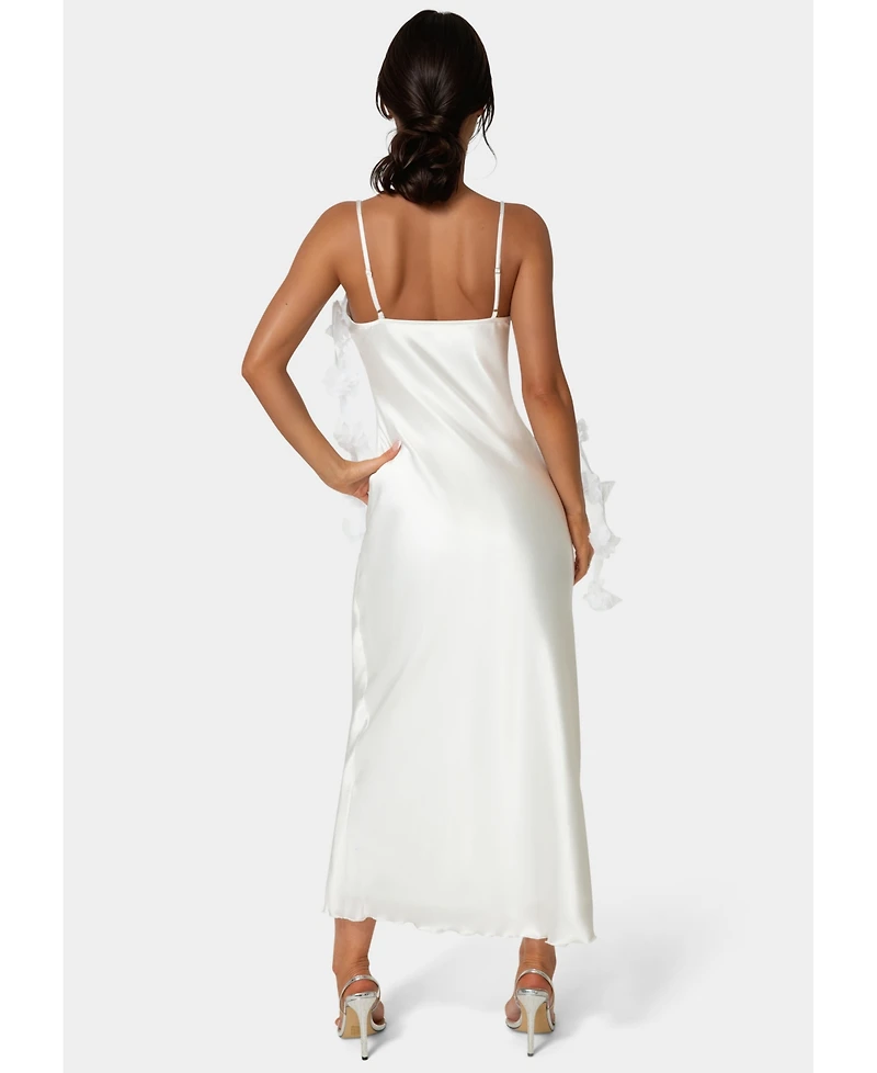 Bebe Women's Cascading Floral Satin Maxi Dress