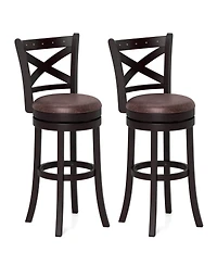 Costway 29" Swivel Bar Stools Footrest & Rubber Wood Frame for Kitchen Island