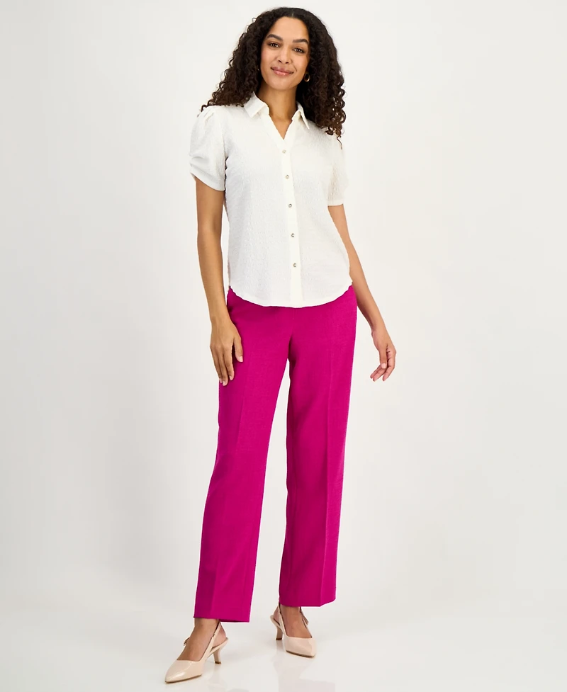 Kasper Women's Textured Collared Button-Front Blouse, Regular & Petite