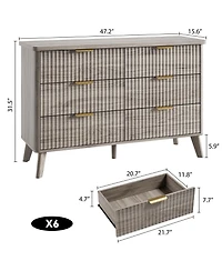 gaomon Fluted Dresser for Bedroom, 6 Deep Drawer Modern Wood Storage Chest, Grey