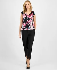 Kasper Women's Printed Ruffle-Trim V-Neck Top
