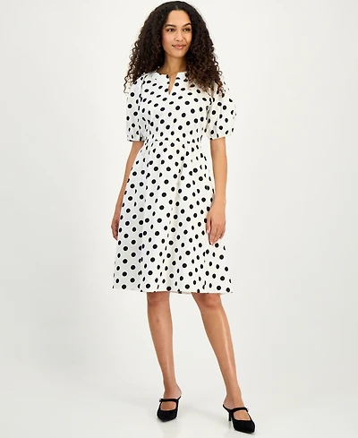 Kasper Women's Polka Dot Puff-Sleeve Midi Dress, Regular & Petite