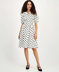 Kasper Women's Polka Dot Puff-Sleeve Midi Dress, Regular & Petite