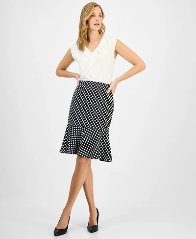 Kasper Women's Polka Dot Flared-Hem Pencil Skirt, Regular & Petite