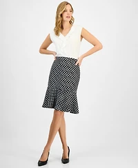 Kasper Women's Polka Dot Flared-Hem Pencil Skirt, Regular & Petite