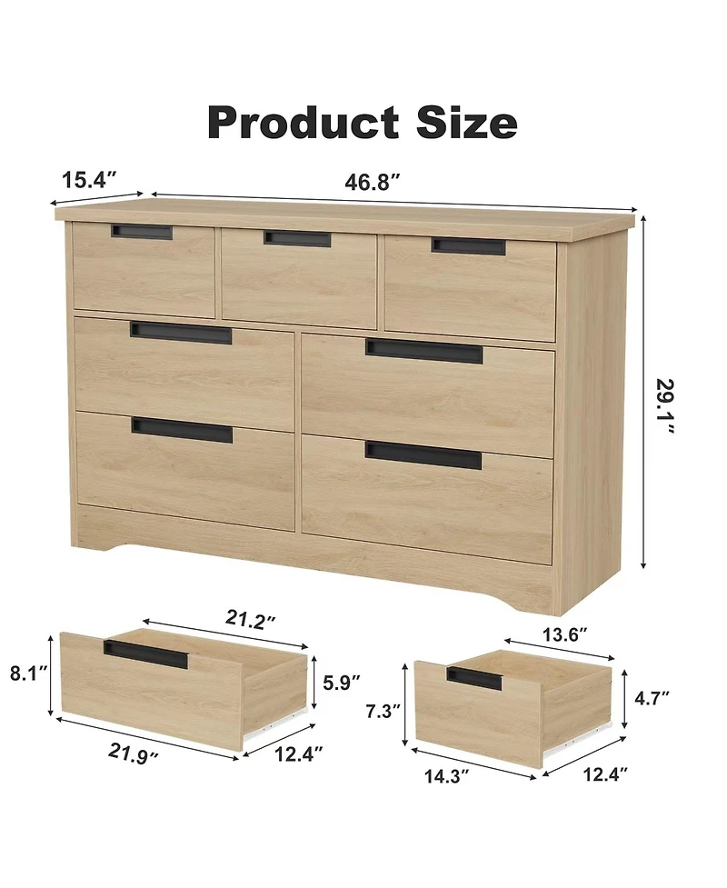 gaomon 7-Drawer Dresser, Modern Double Chest of Drawers with Embedded Handles Design