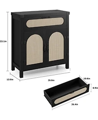 gaomon Rattan Sideboard Buffet Cabinet with Drawer, Farmhouse Boho Coffee Bar Storage Console, Black