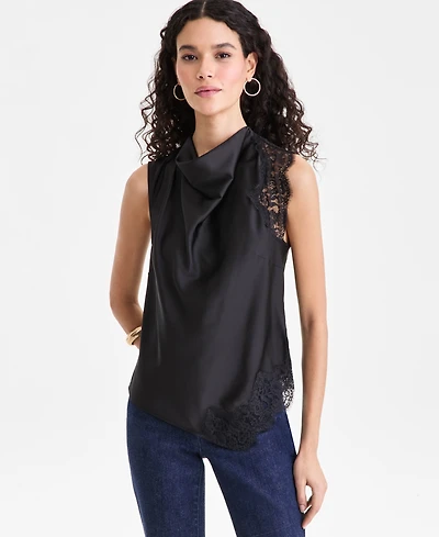 I.n.c. International Concepts Women's Lace-Trim Cowl-Neck Sleeveless Top, Macy's Exclusive