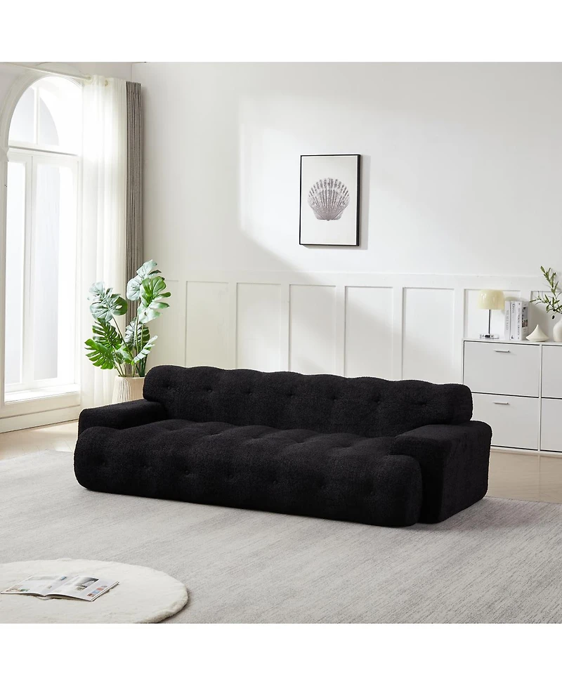 Streamdale Furniture Minimalist Button-Tufted Square Arm Three-Seater Sofa