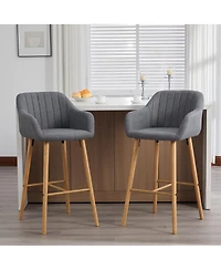 Streamdale Furniture Modern Linen Bar Stools Set of 2 with Back & Armrest