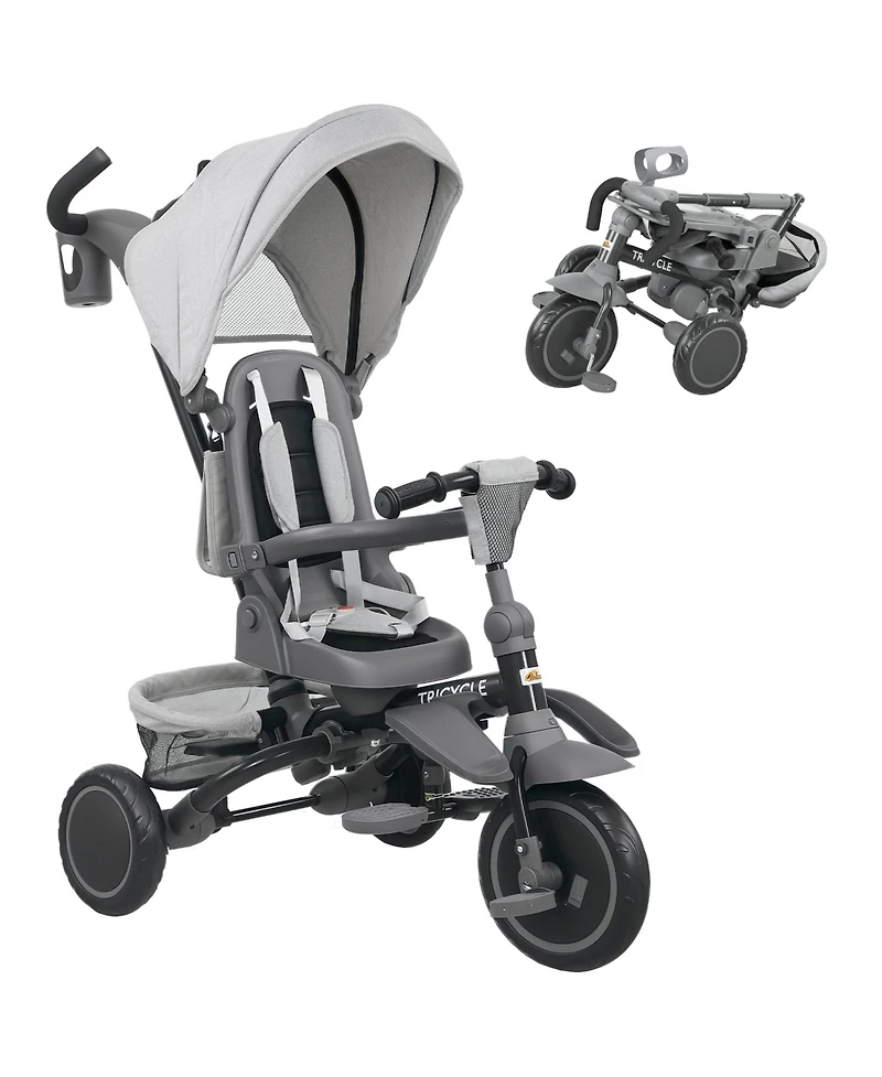 Qaba 6 1 Kids Tricycle with Adjustable Push Handle for 1-5 Years,