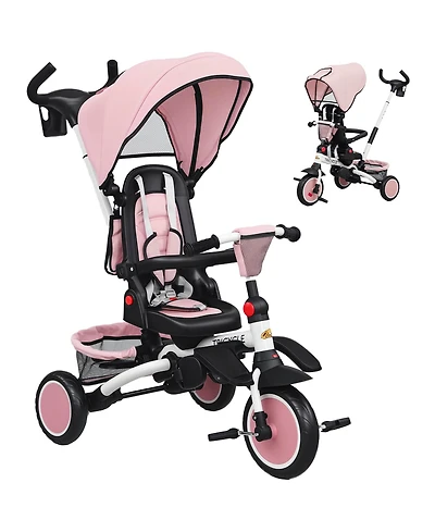 Qaba 6 in 1 Kids Tricycle with Adjustable Push Handle for 1-5 Years,
