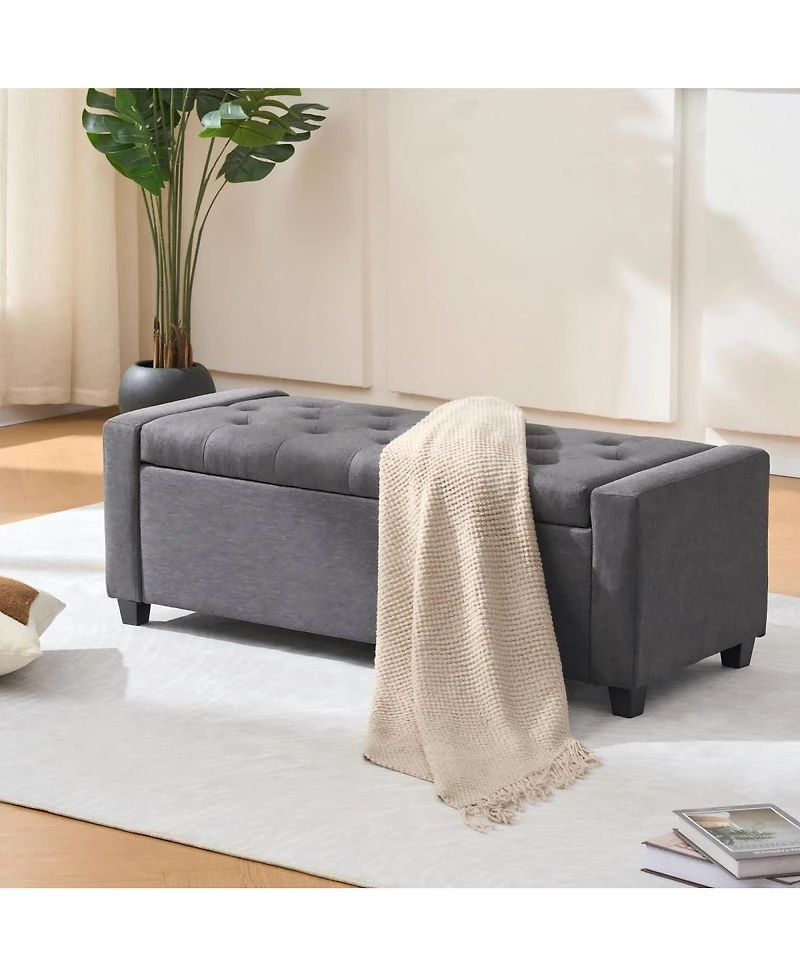 Streamdale Furniture Streamdale 48" Storage Bench for End of Bed, Faux Linen Upholstered Ottoman with Arms, Gray