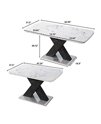 Streamdale Furniture Modern Rectangle Dining Table, Stretchable, Marble Top, X-Shape Leg