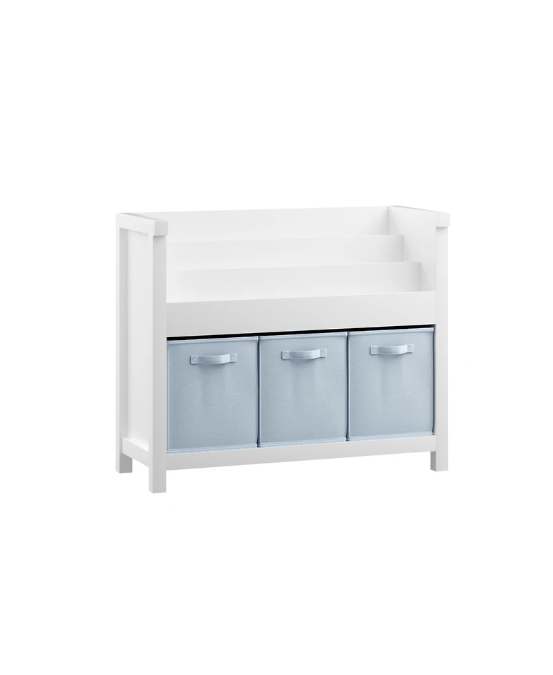 Streamdale Furniture Kids Bookshelf with 3 Tier Storage & 3 Fabric Bins, Wooden Toddler Bookcase