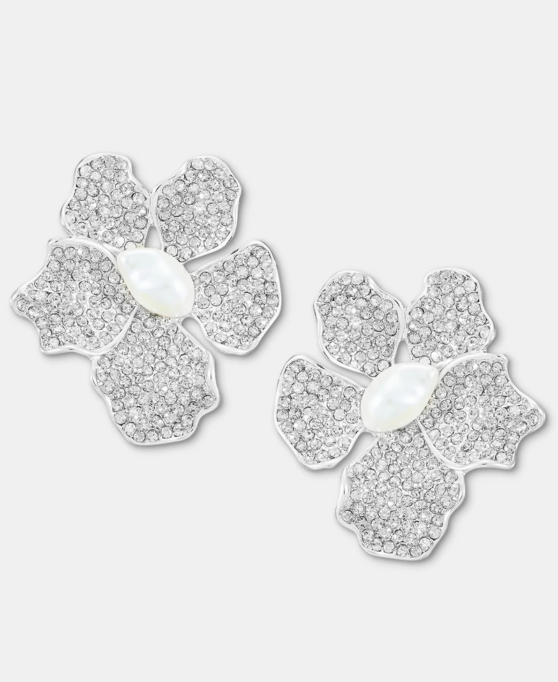 I.n.c. International Concepts Crystal & Imitation Pearl Flower Button Earrings, Macy's Exclusive