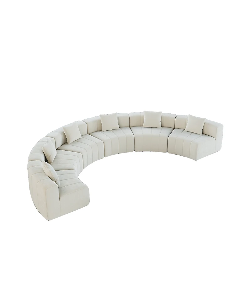 Streamdale Furniture Chenille curved sectional sofa with 6 pillows, modular semi-circular sofa for any room