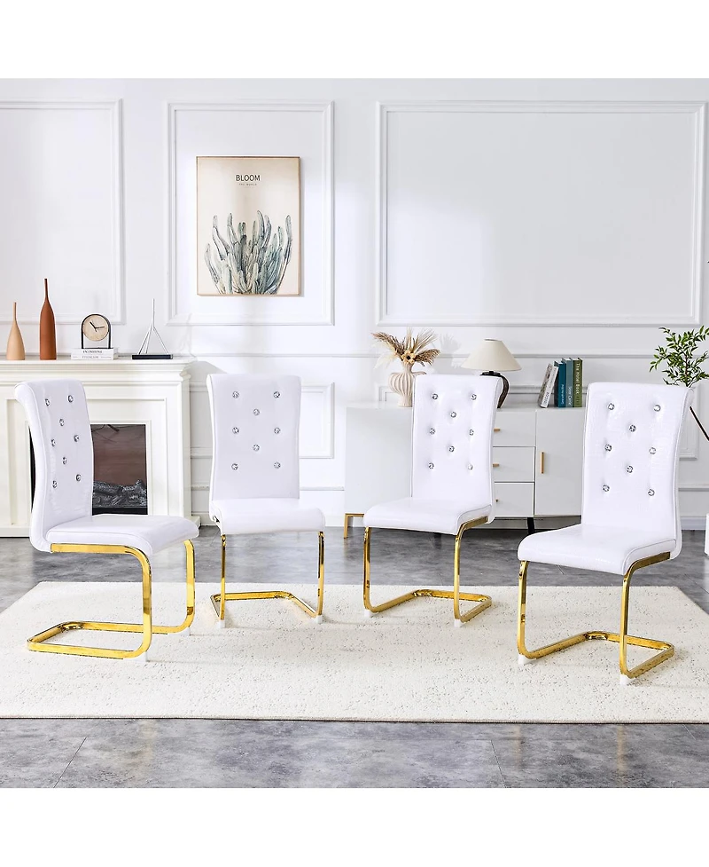 Streamdale Furniture Set of 4 Retro Alligator Upholstered Dining Chairs with Crystal Buckle & Gold Legs