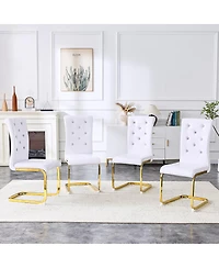 Streamdale Furniture Set of 4 Retro Alligator Upholstered Dining Chairs with Crystal Buckle & Gold Legs